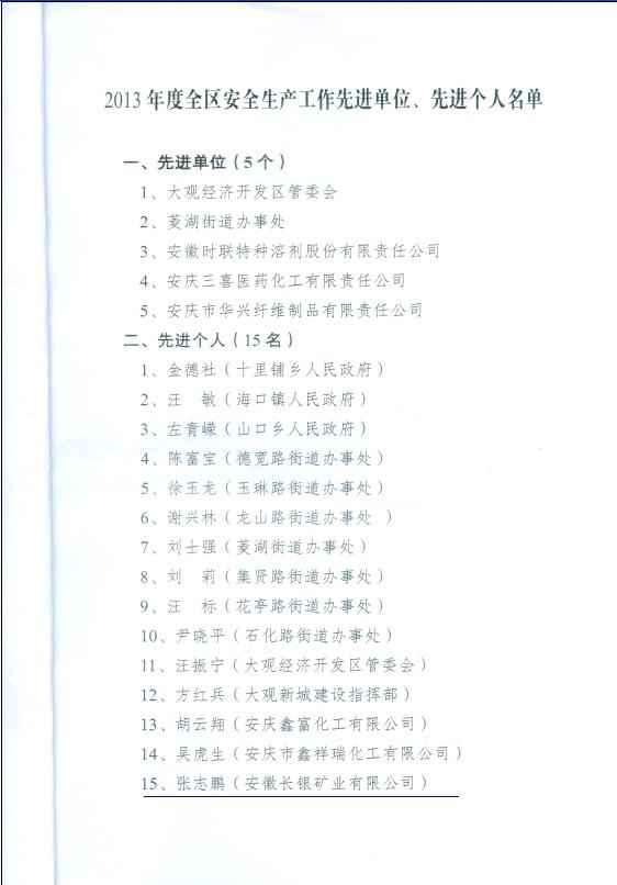 热烈祝贺我公司总经理张志鹏荣获全区安全生产先进个人