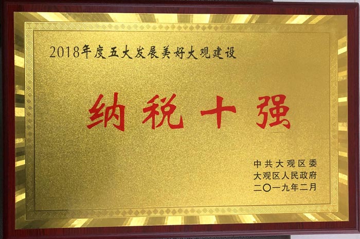 【集团荣誉】集团喜获“纳税十强”、“大观建设先进单位”荣誉称号